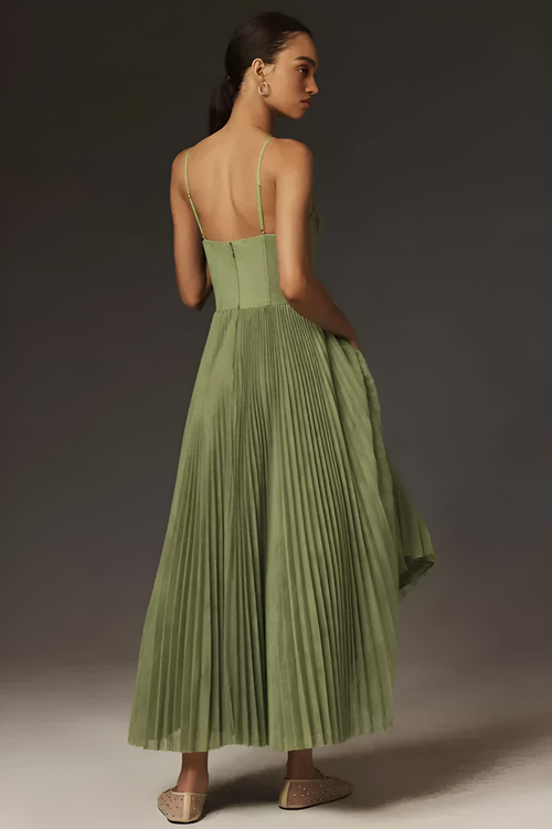 Bustier Pleated Tulle Midi Dress
