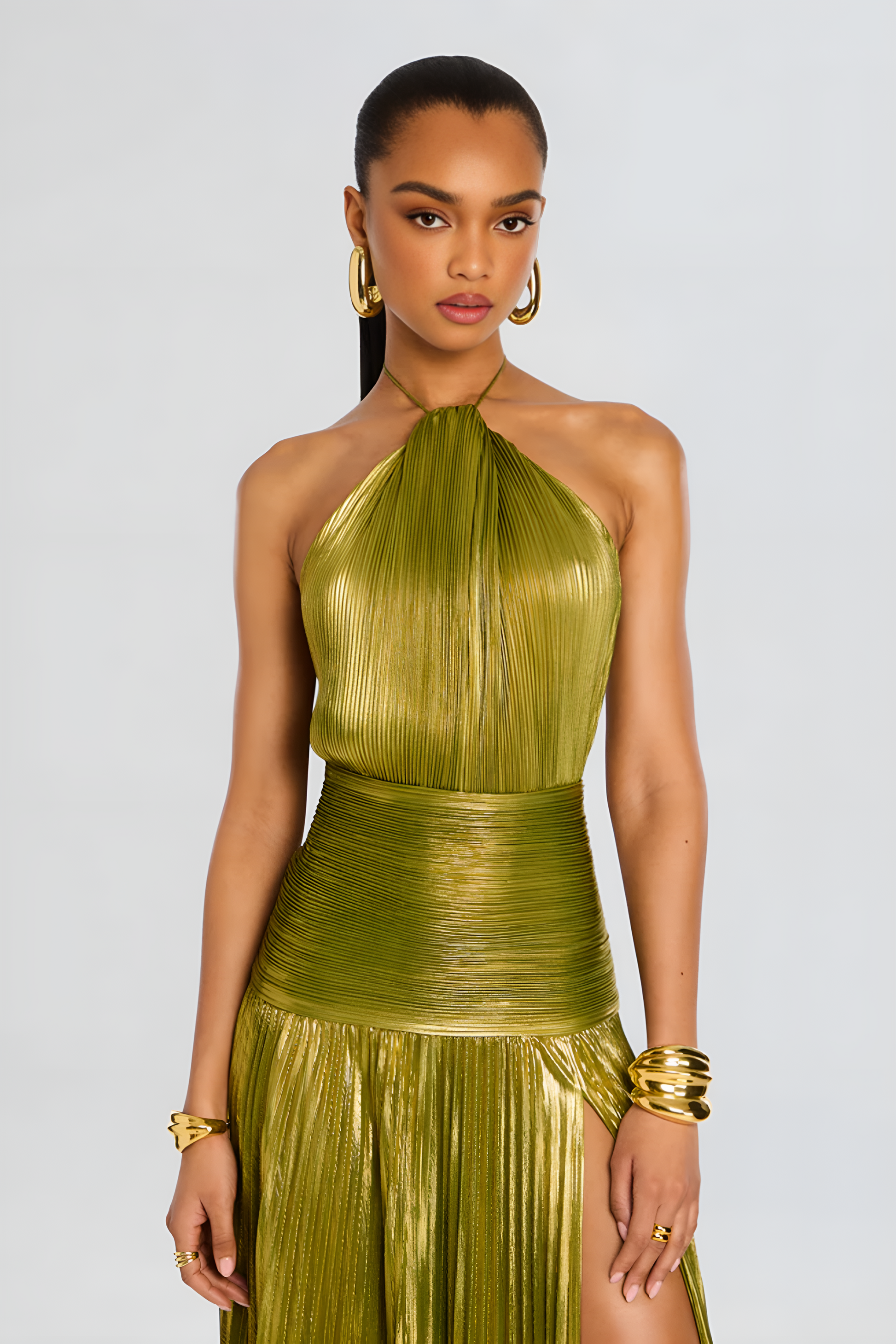 Thalia Metallic Peridot Maxi Dress