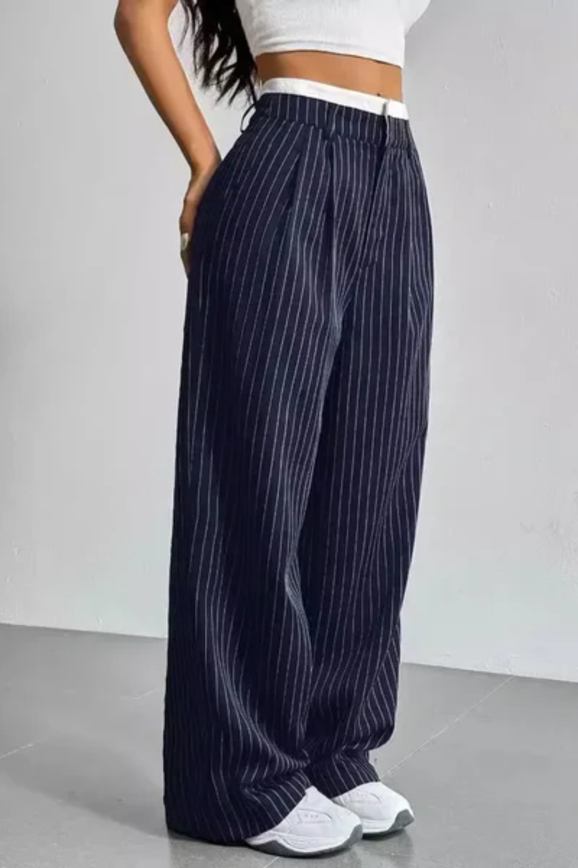 Striped Pockets Wide Leg Pants