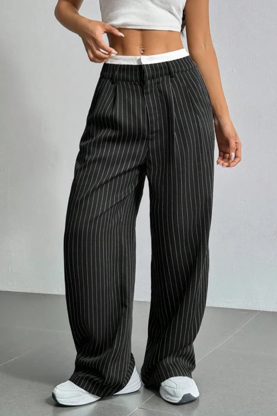 Striped Pockets Wide Leg Pants