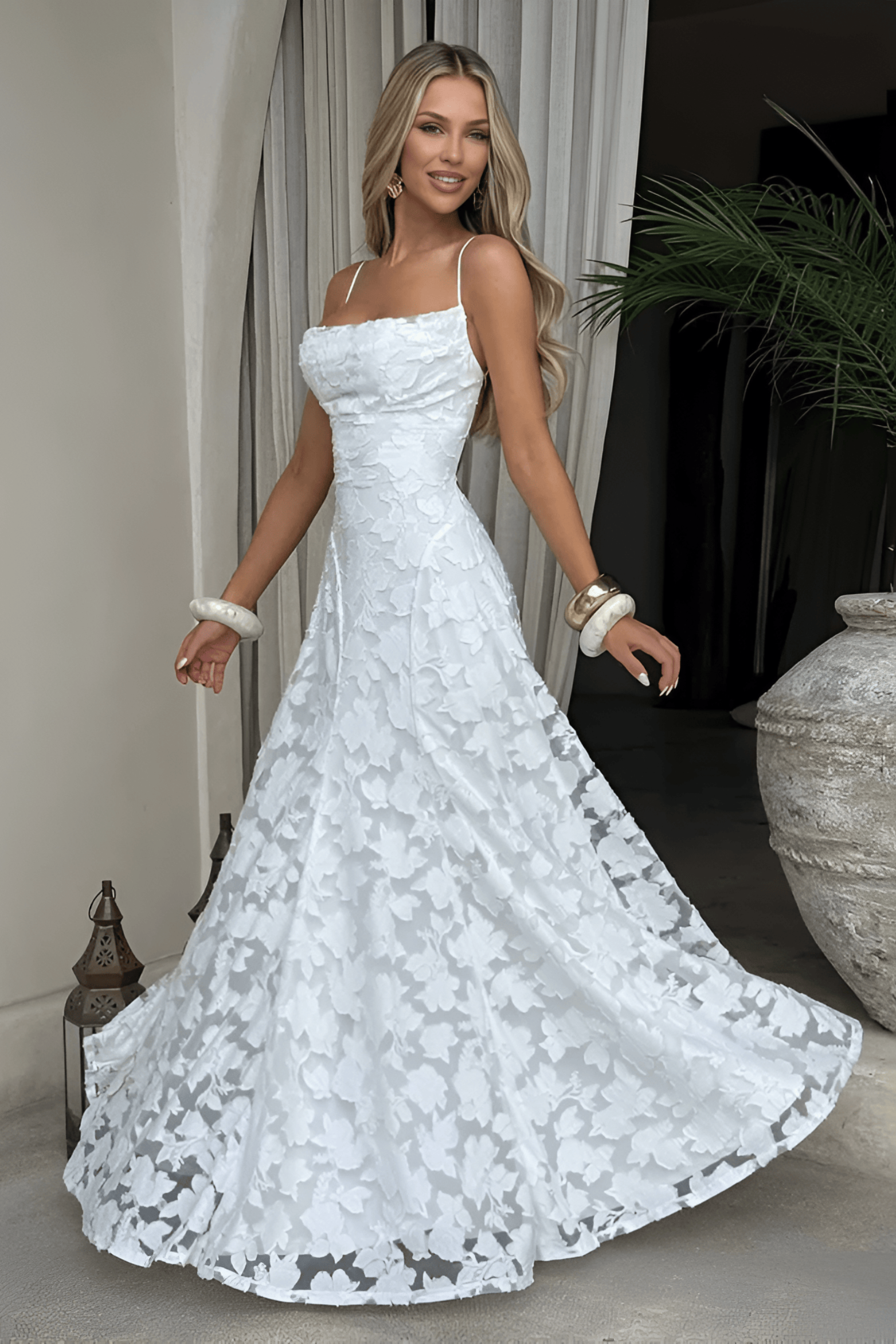 Floral Lace Spaghetti Strap Maxi Dress
