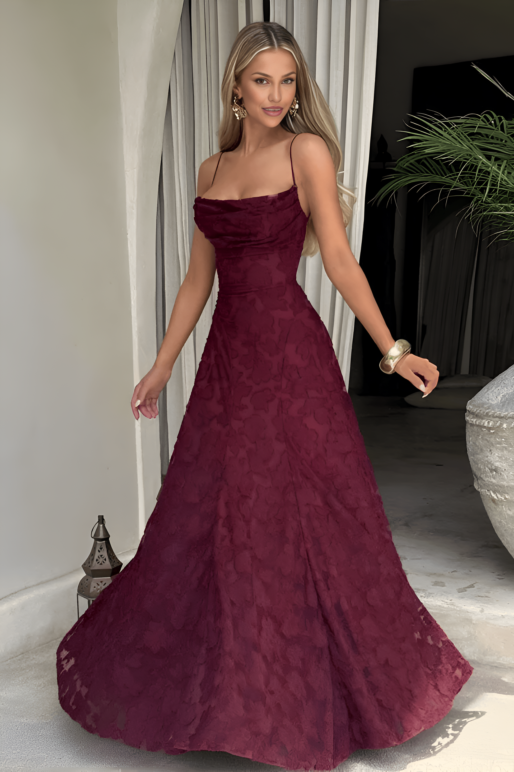 Floral Lace Spaghetti Strap Maxi Dress
