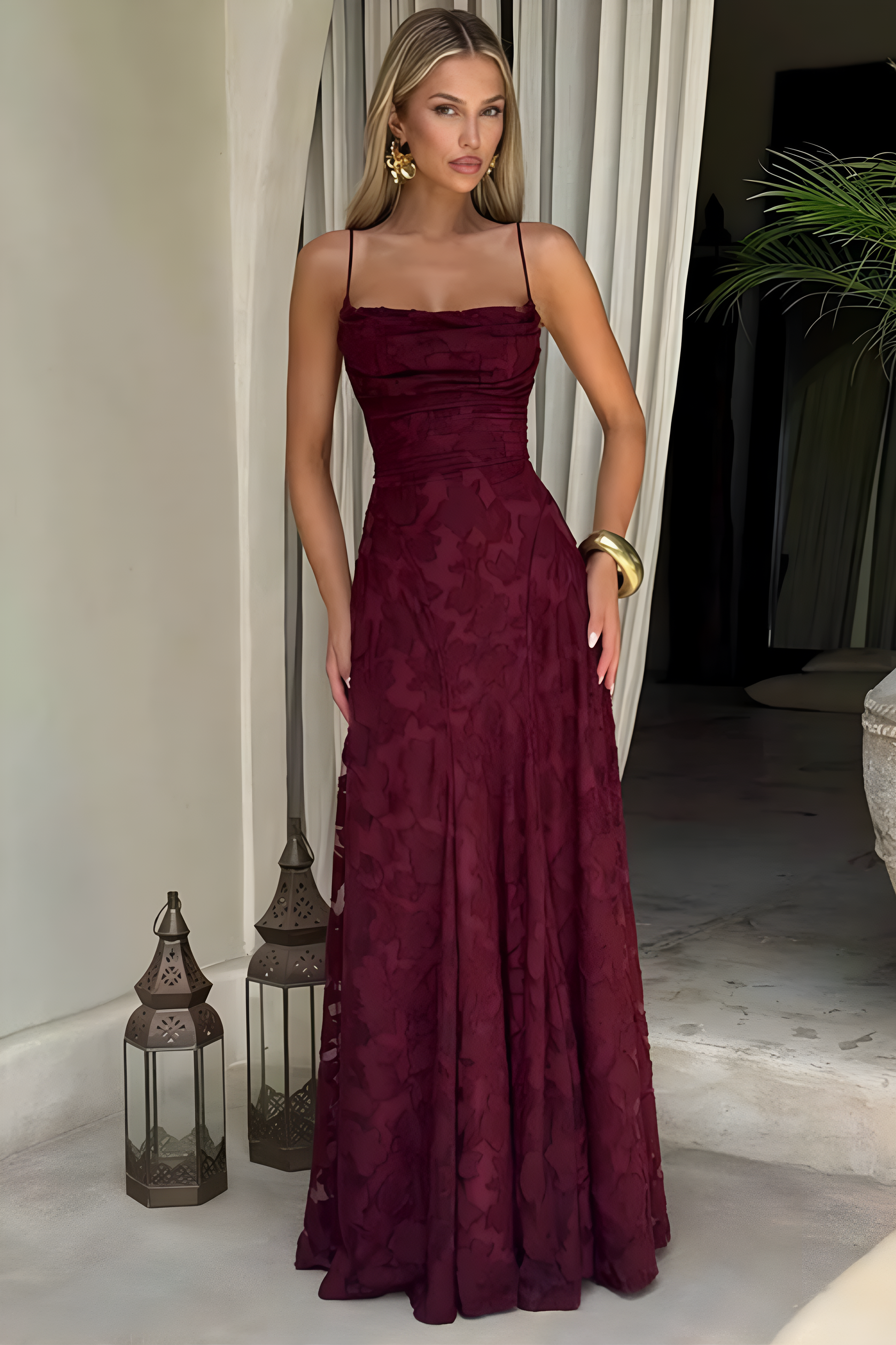 Floral Lace Spaghetti Strap Maxi Dress