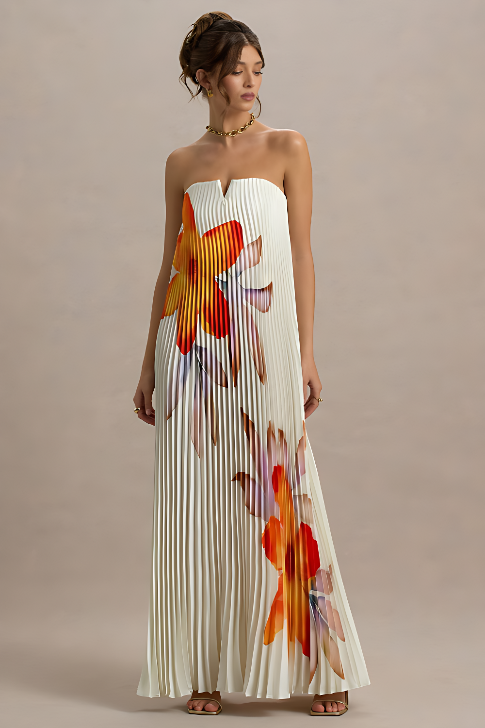 Orange Flower Sweetheart Maxi Dress