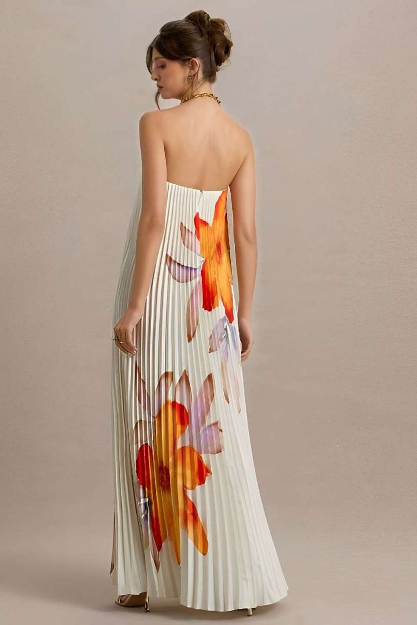 Orange Flower Sweetheart Maxi Dress