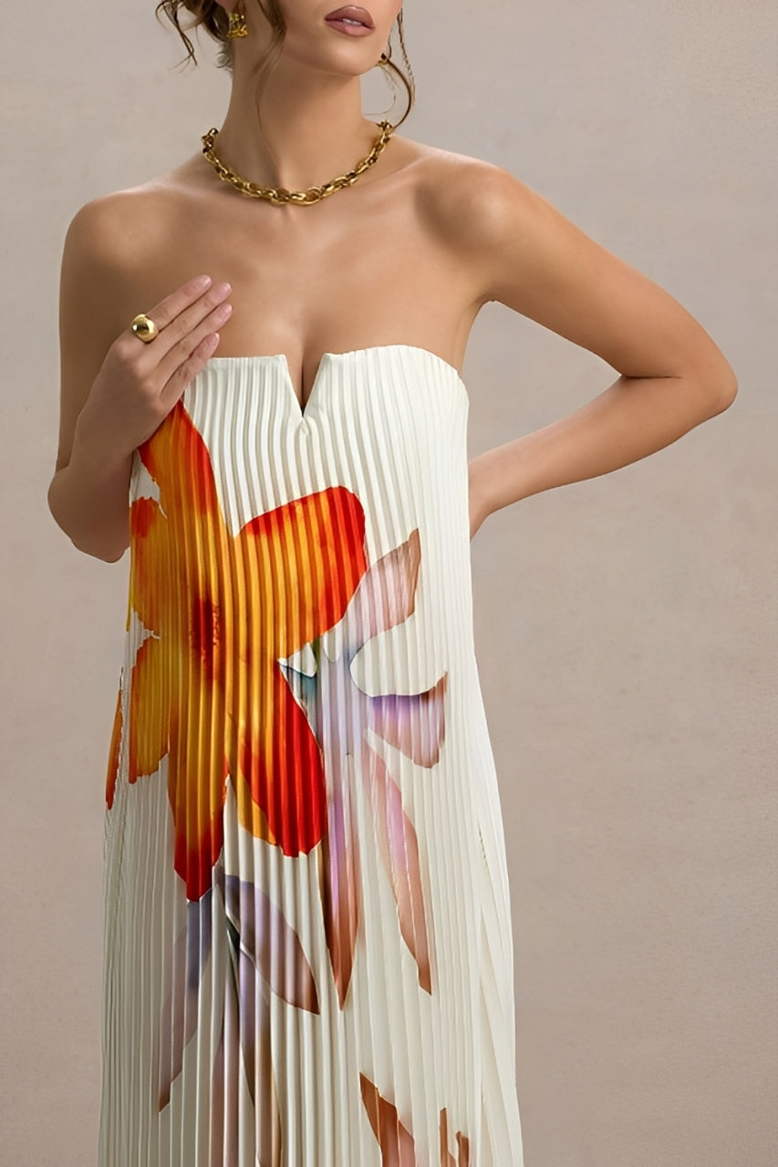 Orange Flower Sweetheart Maxi Dress