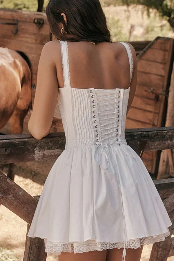 Lace Corset Mini Puff Dress