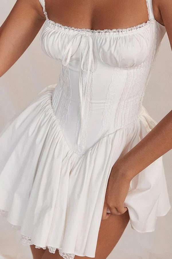 Lace Corset Mini Puff Dress